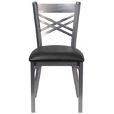 HERCULES Series Clear Coated ''X'' Back Metal Restaurant Chair - Black Vinyl Seat [XU-6FOB-CLR-BLKV-GG] Pie's Variety Store