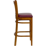 HERCULES Series Vertical Slat Back Cherry Wood Restaurant Barstool - Black Vinyl Seat [XU-DGW0008BARVRT-CHY-BLKV-GG] Pie's Variety Store