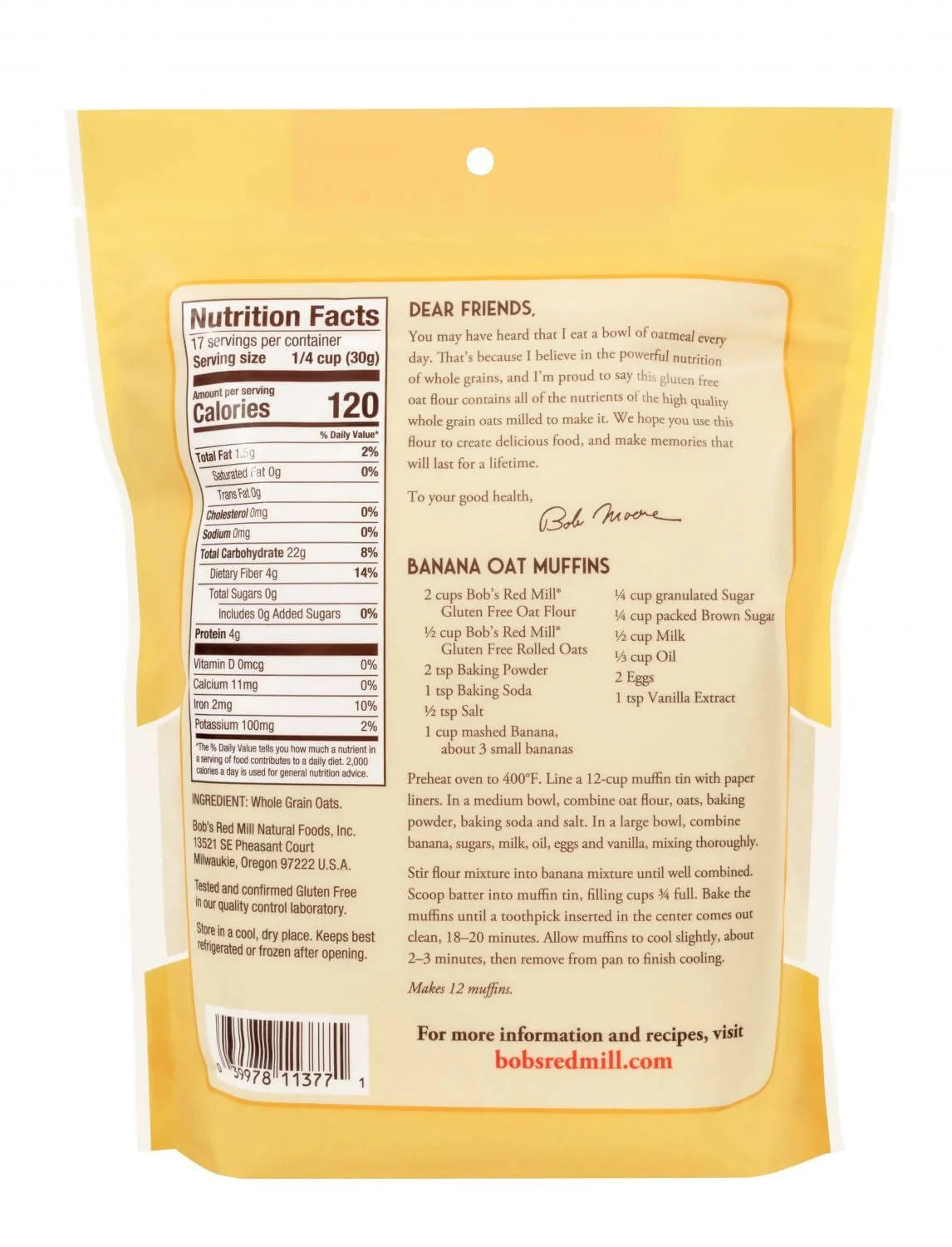 Bob Red Mill Oat Flour 18oz - 03997811377 Pie's Variety Store