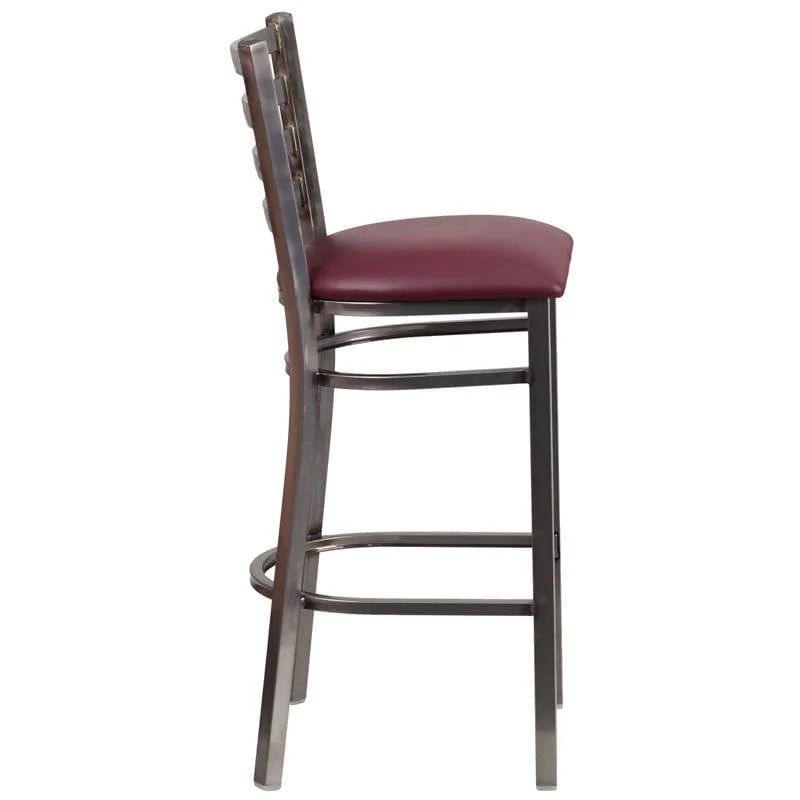 HERCULES Series Clear Coated Ladder Back Metal Restaurant Barstool - Black Vinyl Seat [XU-DG697BLAD-CLR-BAR-BLKV-GG] Pie's Variety Store