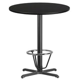 36'' Round Black Laminate Table Top with 30'' x 30'' Bar Height Table Base and Foot Ring [XU-RD-36-BLKTB-T3030B-3CFR-GG] Pie's Variety Store