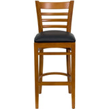 HERCULES Series Ladder Back Cherry Wood Restaurant Barstool - Black Vinyl Seat [XU-DGW0005BARLAD-CHY-BLKV-GG] Pie's Variety Store