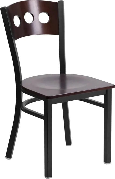 HERCULES Series Black 3 Circle Back Metal Restaurant Chair - Walnut Wood Back & Seat [XU-DG-6Y2B-WAL-MTL-GG] Pie's Variety Store