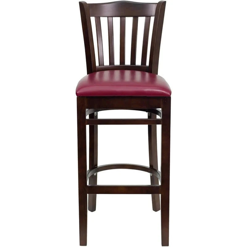 HERCULES Series Vertical Slat Back Walnut Wood Restaurant Barstool - Black Vinyl Seat [XU-DGW0008BARVRT-WAL-BLKV-GG] Pie's Variety Store