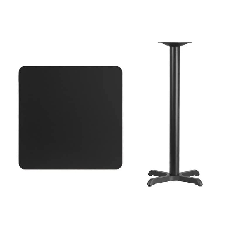 30'' Square Black Laminate Table Top with 22'' x 22'' Bar Height Table Base [XU-BLKTB-3030-T2222B-GG] Fl Furniture