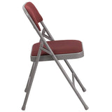 HERCULES Series Curved Triple Braced & Double Hinged Burgundy Patterned Fabric Metal Folding Chair Set of 2 [AW-MC309AF-BG-GG] Pie's Variety Store