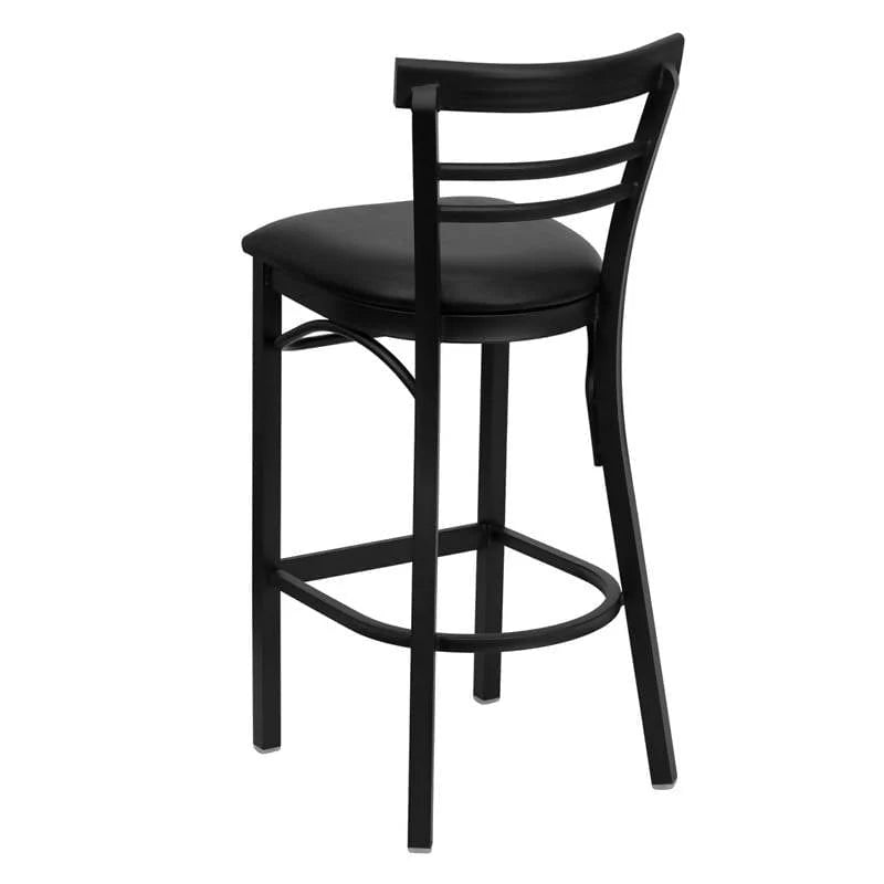 HERCULES Series Black Two-Slat Ladder Back Metal Restaurant Barstool - Black Vinyl Seat [XU-DG6R9BLAD-BAR-BLKV-GG] Pie's Variety Store