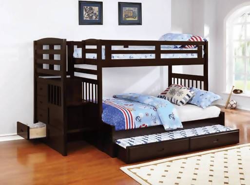 Dublin 4-Storage Twin Over Full Bunk Bed With Staircase Cappuccino - 460366 A-Z Store Nadia