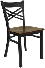 HERCULES Series Black ''X'' Back Metal Restaurant Chair - Cherry Wood Seat [XU-6FOBXBK-CHYW-GG] Pie's Variety Store