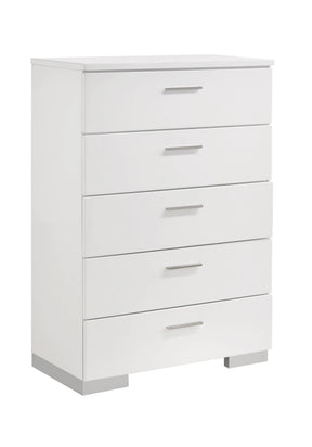 Felicity 5-Drawer Chest Glossy White - 203505 Pie's Variety Store
