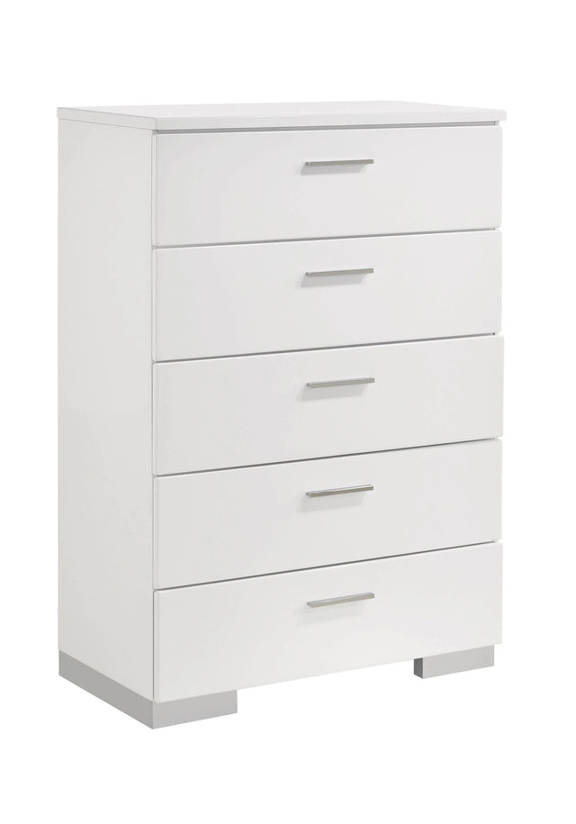 Felicity 5-Drawer Chest Glossy White - 203505 Pie's Variety Store