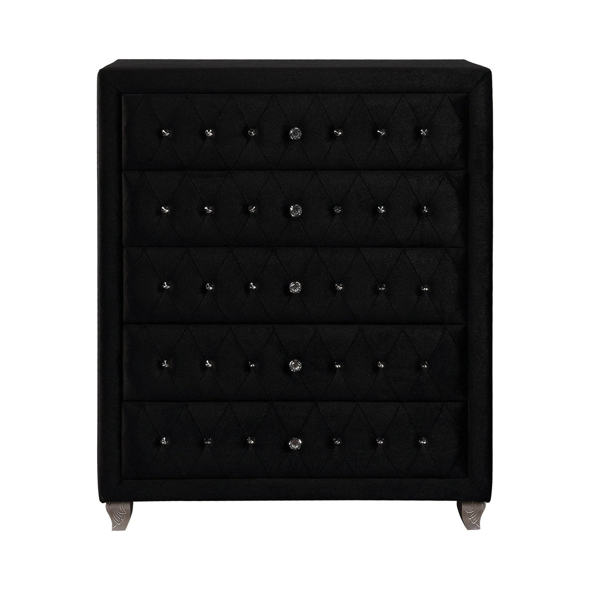 Deanna 5-Drawer Rectangular Chest Black Collection: Craft A Sophisticated Aura In A Bedroom With This Five Drawer Black Chest