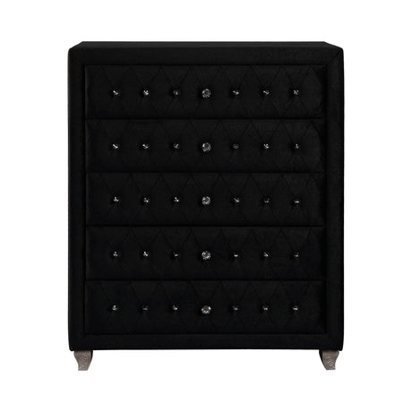 Deanna 5-Drawer Rectangular Chest Black Collection: Craft A Sophisticated Aura In A Bedroom With This Five Drawer Black Chest
