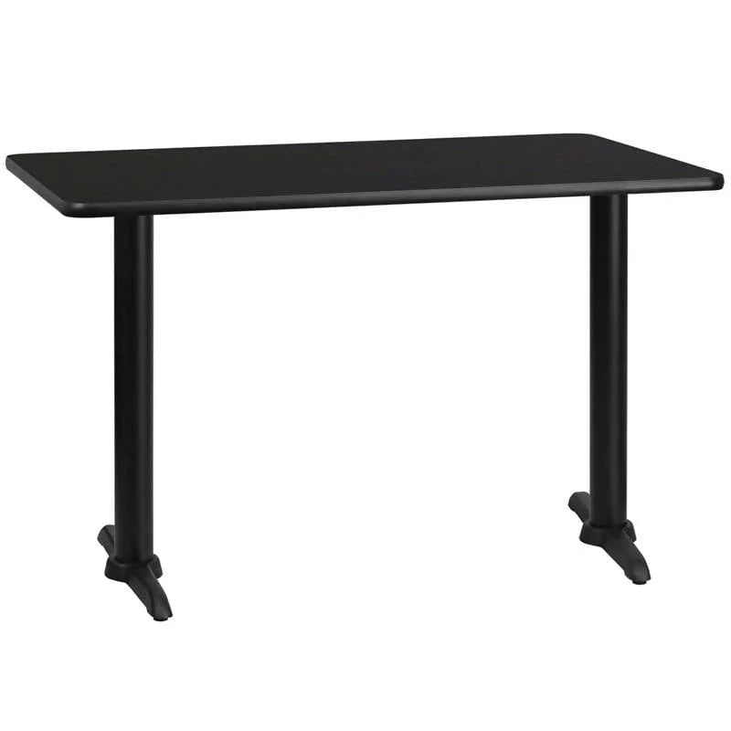 30'' x 48'' Rectangular Black Laminate Table Top with 5'' x 22'' Table Height Bases [XU-BLKTB-3048-T0522-GG] Pie's Variety Store