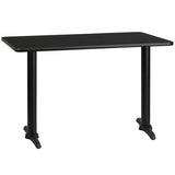 30'' x 48'' Rectangular Black Laminate Table Top with 5'' x 22'' Table Height Bases [XU-BLKTB-3048-T0522-GG] Pie's Variety Store