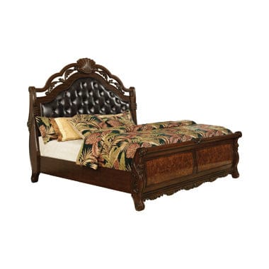 Exeter Eastern King Tufted Upholstered Sleigh Bed (Dark Burl) - 222751KE coastmega