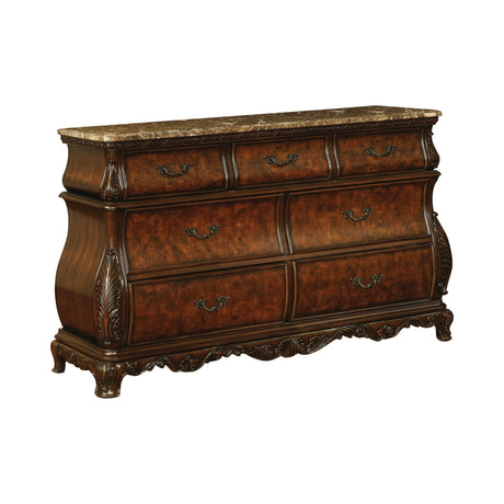 Exeter 7-Drawer Dresser With Marble Top (Dark Burl) - 222753 coastmega