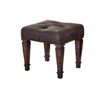 Avenue Upholstered Tufted Vanity Stool Weathered Burnished Brown It features a rich weathered burnished brown finish with wood grain details. - 223039 coastmega