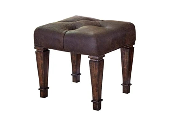 Avenue Upholstered Tufted Vanity Stool Weathered Burnished Brown It features a rich weathered burnished brown finish with wood grain details. - 223039 coastmega