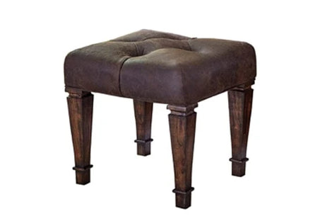 Avenue Upholstered Tufted Vanity Stool Weathered Burnished Brown It features a rich weathered burnished brown finish with wood grain details. - 223039 coastmega