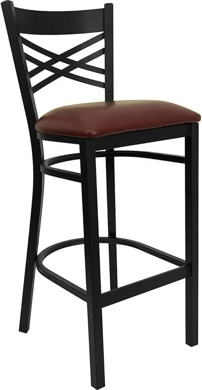 HERCULES Series Black ''X'' Back Metal Restaurant Barstool - Black Vinyl Seat [XU-6F8BXBK-BAR-BLKV-GG] Pie's Variety Store