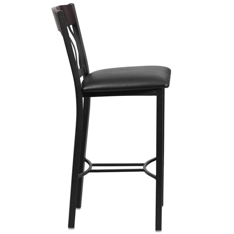 Eclipse Series Vertical Back Black Metal and Cherry Wood Restaurant Barstool with Black Vinyl Seat [XU-DG-60618B-CHY-BLKV-GG] Pie's Variety Store