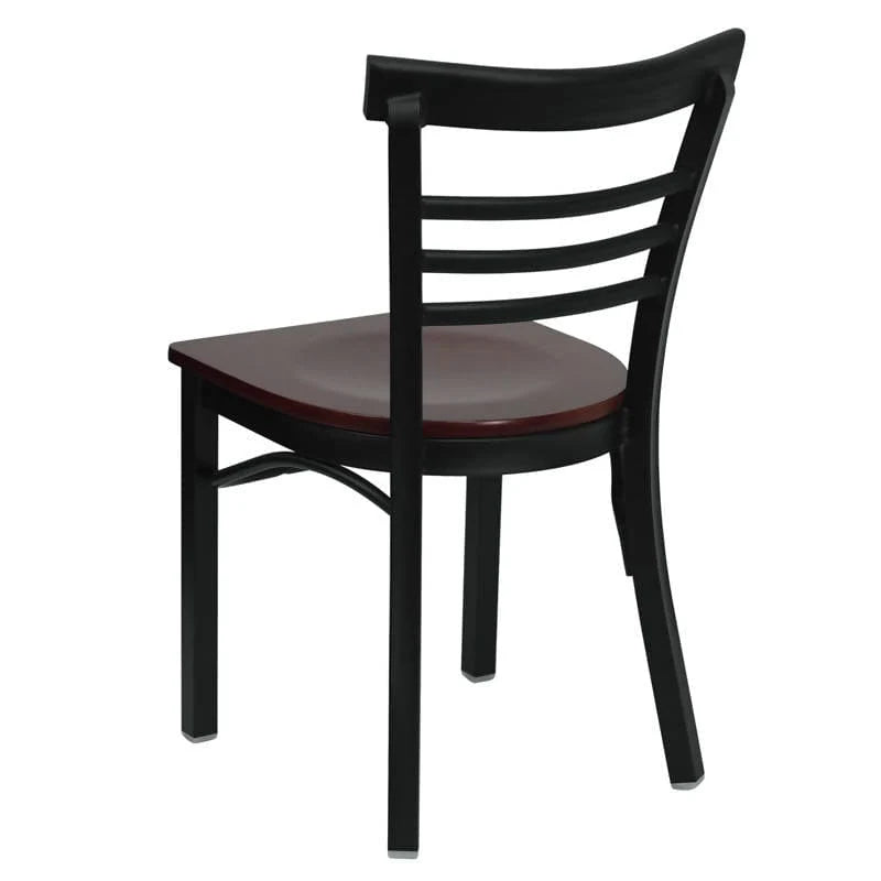 HERCULES Series Black Three-Slat Ladder Back Metal Restaurant Chair - Cherry Wood Seat [XU-DG6Q6B1LAD-CHYW-GG] Pie's Variety Store