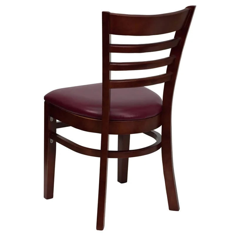 HERCULES Series Ladder Back Mahogany Wood Restaurant Chair - Black Vinyl Seat [XU-DGW0005LAD-MAH-BLKV-GG] Pie's Variety Store