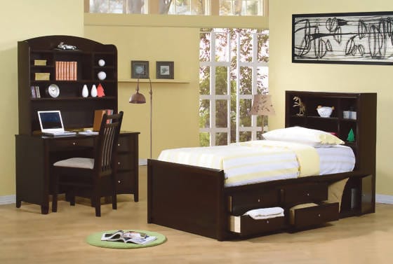 Phoenix Twin Bookcase Bed With Underbed Storage Cappuccino - 400180T Pie's Variety Store