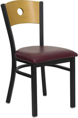 HERCULES Series Black Circle Back Metal Restaurant Chair - Natural Wood Back