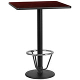 30'' Square Black Laminate Table Top with 18'' Round Bar Height Table Base and Foot Ring [XU-BLKTB-3030-TR18B-3CFR-GG] Fl Furniture