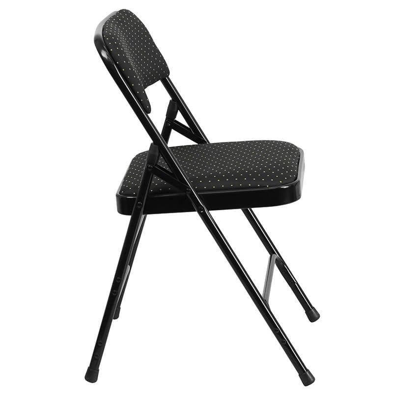 2 Pk. HERCULES Series Curved Triple Braced & Double Hinged Black Patterned Fabric Metal Folding Chair - 2-AW-MC309AF-BLK-GG Pie's Variety Store
