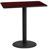 24'' x 42'' Rectangular Black Laminate Table Top with 24'' Round Bar Height Table Base [XU-BLKTB-2442-TR24B-GG] Fl Furniture