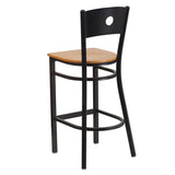 HERCULES Series Black Circle Back Metal Restaurant Barstool - Cherry Wood Seat [XU-DG-60120-CIR-BAR-CHYW-GG] Pie's Variety Store