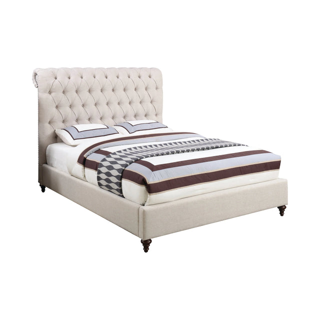 Devon Button Tufted Upholstered Queen Bed Beige - 300525Q A-Z Store Nadia