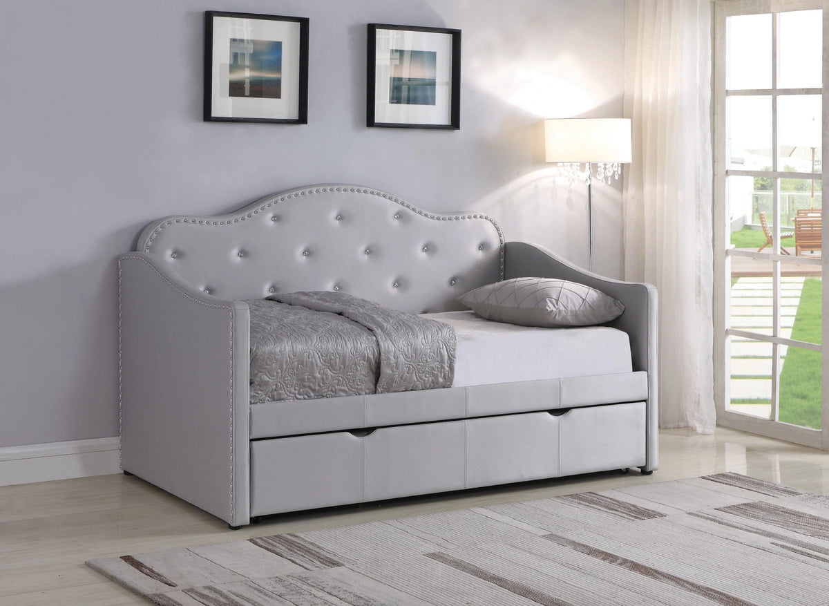 Upholstered Twin Daybed With Trundle Pearlescent Grey - 300629 A-Z Store Nadia
