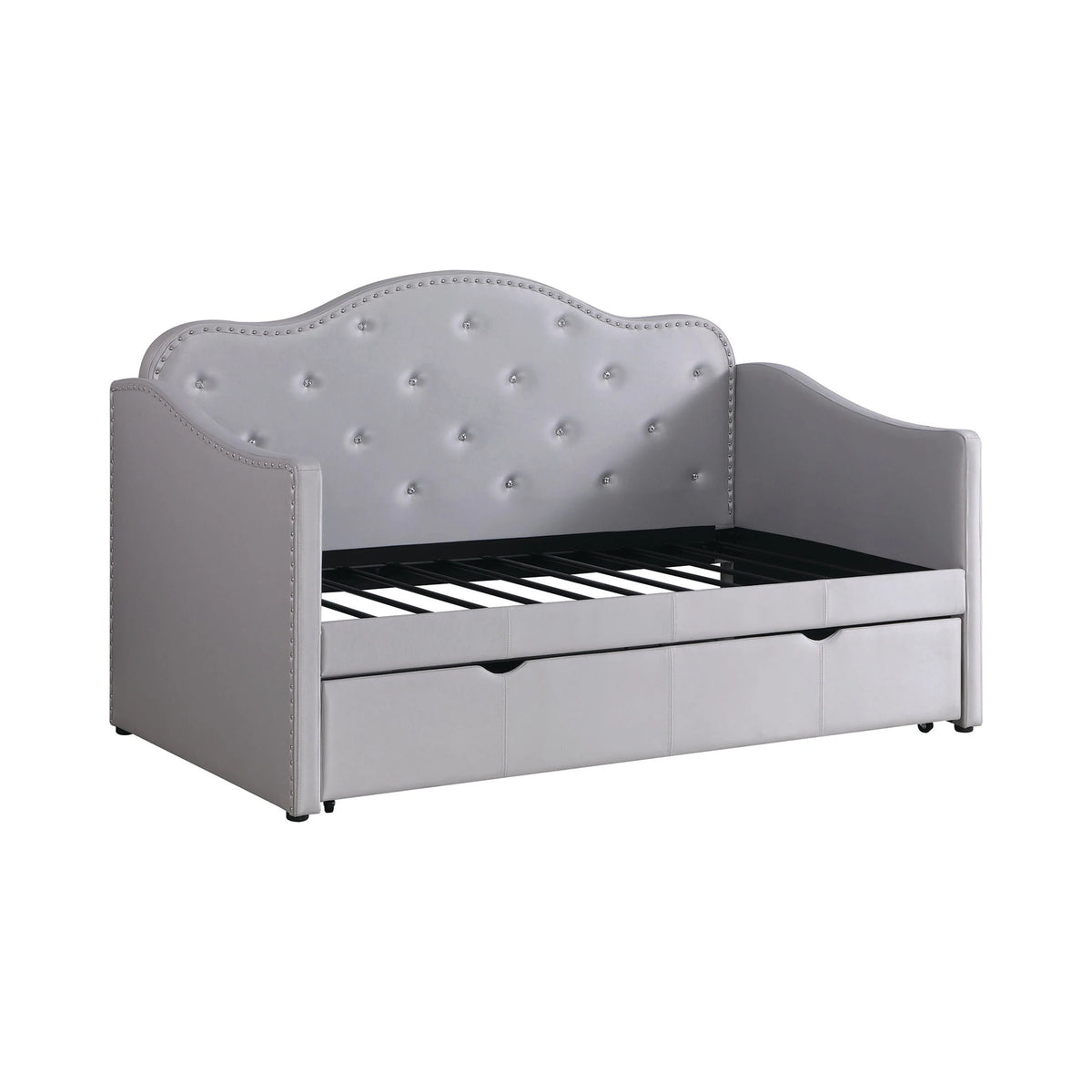 Upholstered Twin Daybed With Trundle Pearlescent Grey - 300629 A-Z Store Nadia