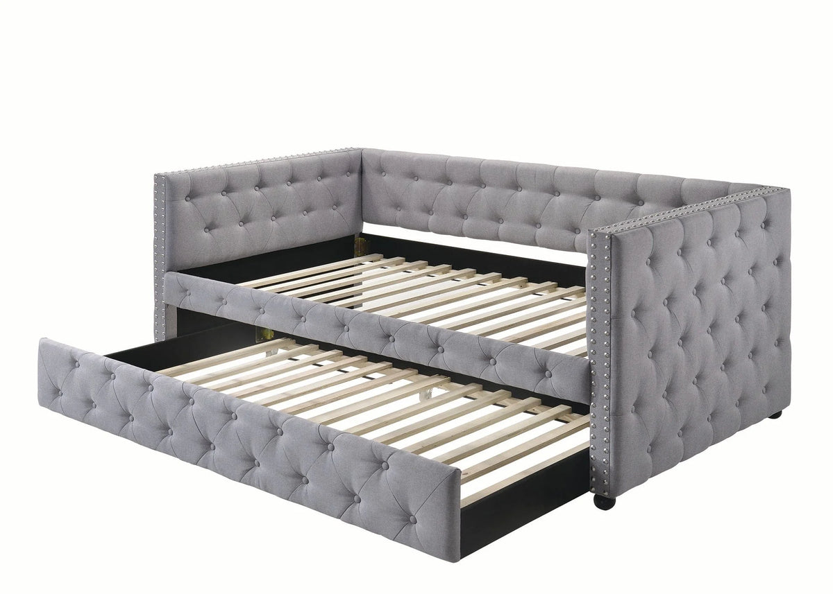 Mockern Tufted Upholstered Daybed With Trundle Grey - 302161 A-Z Store Nadia