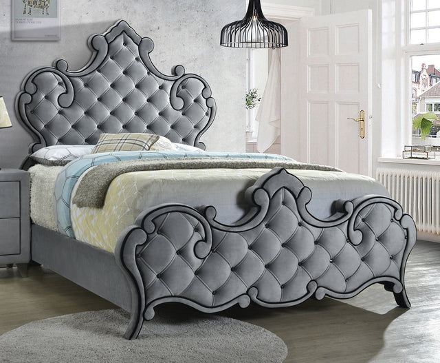 Sandboard Queen Rhinestone Button Tufted Bed Grey - 302351Q A-Z Store Nadia