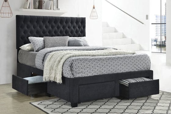 Soledad Eastern King 4-Drawer Button Tufted Storage Bed Charcoal - 305877KE A-Z Store Nadia