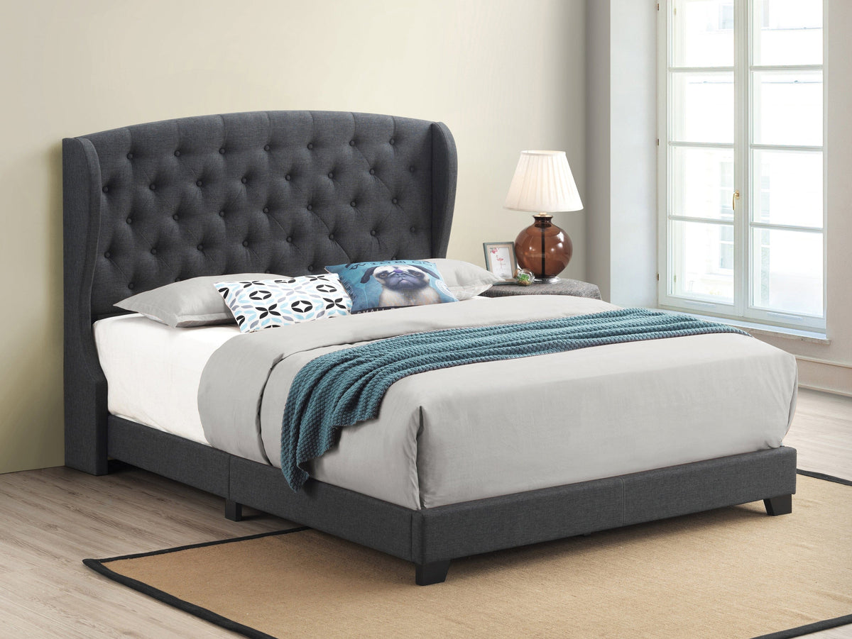 Krome Full Upholstered Bed With Demi-Wing Headboard Charcoal - 305973F A-Z Store Nadia