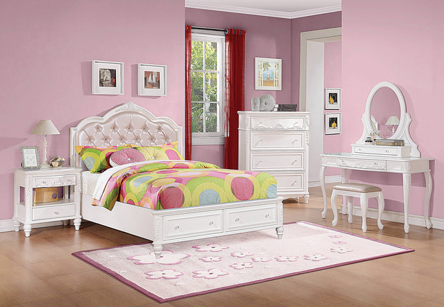 Caroline Twin Upholstered Storage Bed Pink And White 4PC Set - SET4PC400721T Pie's Variety Store
