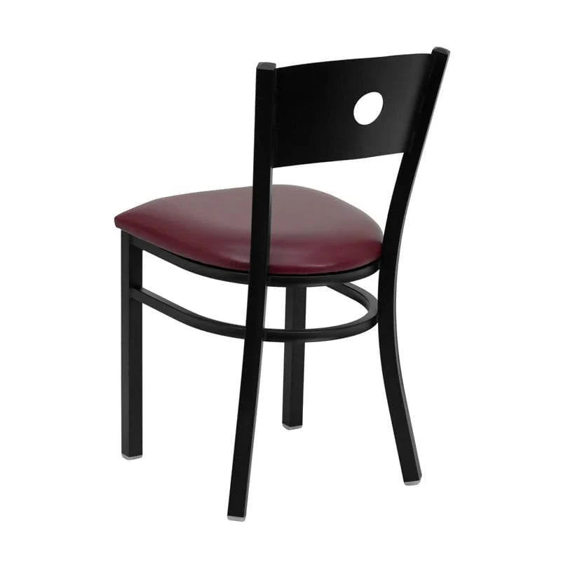 HERCULES Series Black Circle Back Metal Restaurant Chair - Black Vinyl Seat [XU-DG-60119-CIR-BLKV-GG] Pie's Variety Store