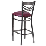 HERCULES Series Clear Coated ''X'' Back Metal Restaurant Barstool - Black Vinyl Seat [XU-6F8B-CLR-BAR-BLKV-GG] Pie's Variety Store