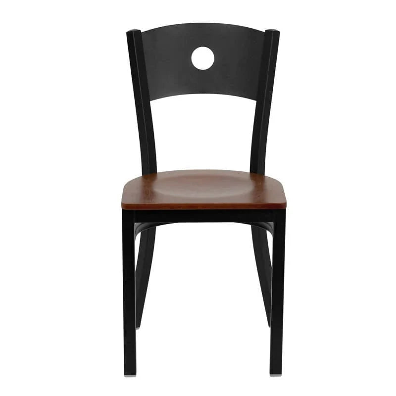 HERCULES Series Black Circle Back Metal Restaurant Chair - Cherry Wood Seat [XU-DG-60119-CIR-CHYW-GG] Pie's Variety Store