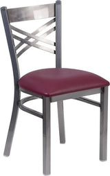 HERCULES Series Clear Coated ''X'' Back Metal Restaurant Chair - Black Vinyl Seat [XU-6FOB-CLR-BLKV-GG] Pie's Variety Store