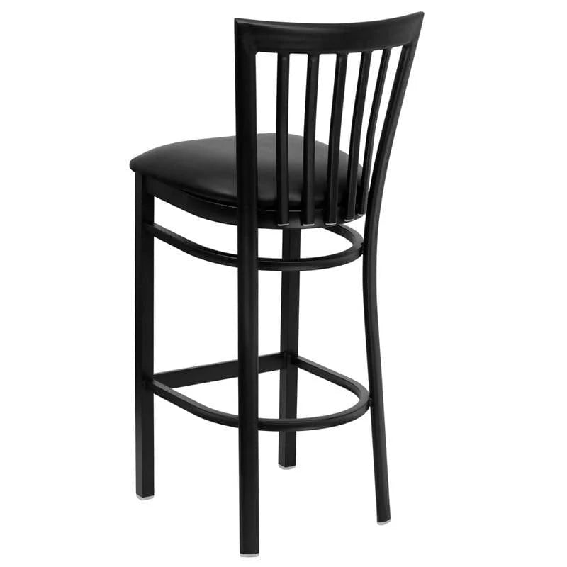 HERCULES Series Black School House Back Metal Restaurant Barstool - Black Vinyl Seat [XU-DG6R8BSCH-BAR-BLKV-GG] Pie's Variety Store