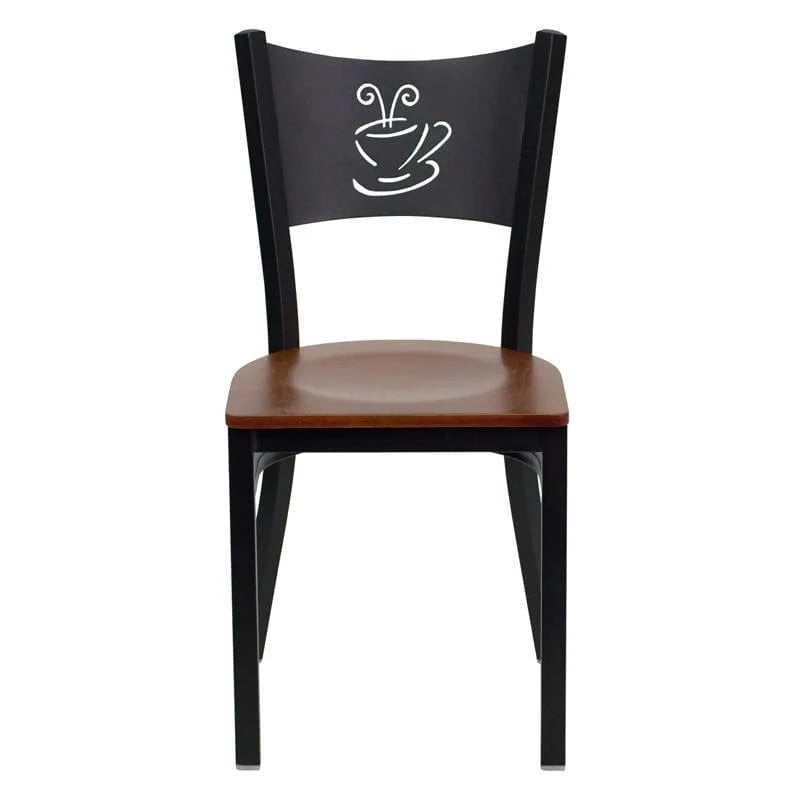 HERCULES Series Black Coffee Back Metal Restaurant Chair - Cherry Wood Seat [XU-DG-60099-COF-CHYW-GG] Pie's Variety Store