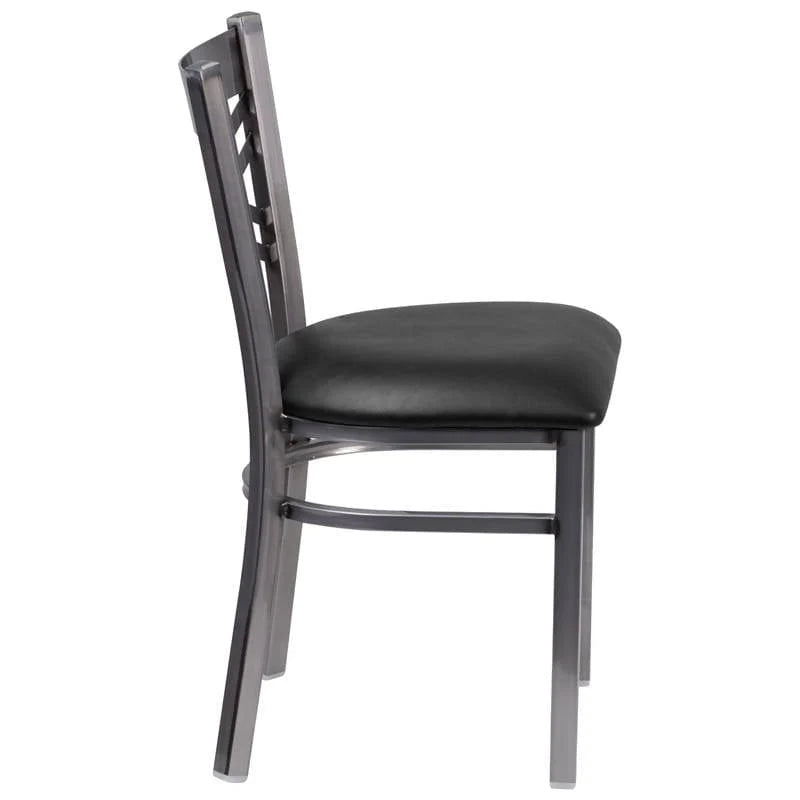 HERCULES Series Clear Coated ''X'' Back Metal Restaurant Chair - Black Vinyl Seat [XU-6FOB-CLR-BLKV-GG] Pie's Variety Store