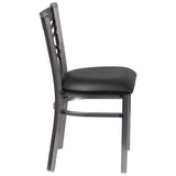 HERCULES Series Clear Coated ''X'' Back Metal Restaurant Chair - Black Vinyl Seat [XU-6FOB-CLR-BLKV-GG] Pie's Variety Store